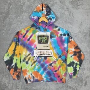 TEENAGE BAD @ LIFE Tie Dye Graphic Hoodie Sweatshirt Mens Medium Y2K Festival